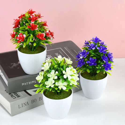 1pc Artificial Potted Plant Small Bonsai Flowers Pot Simulated Tree Ornaments Wedding Home Hotel Office Table Decor Fake Plants
