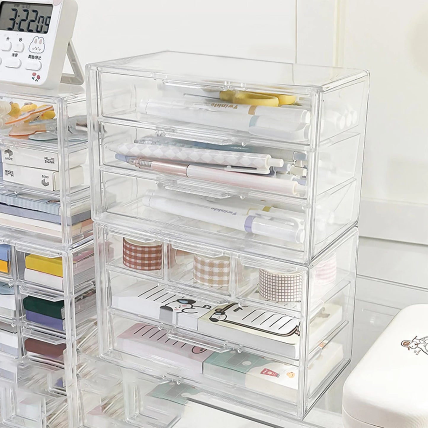 Small Item Storage Multi-grid Clear Plastic Storage Drawers Stackable Storage Containers 3/5/7cells Jewelry Organizing Box