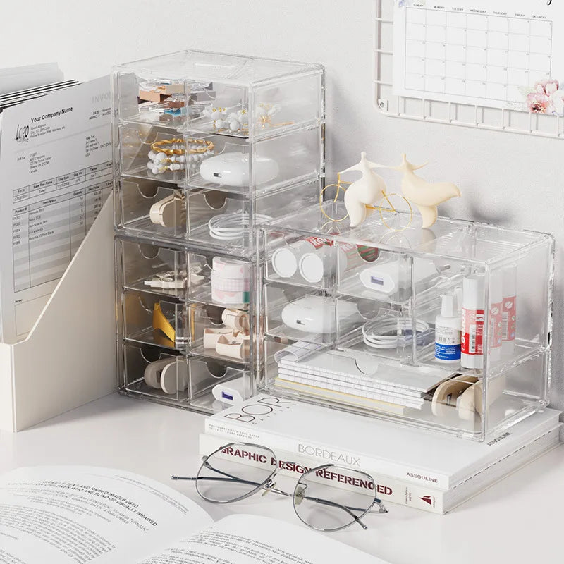 Small Item Storage Multi-grid Clear Plastic Storage Drawers Stackable Storage Containers 3/5/7cells Jewelry Organizing Box