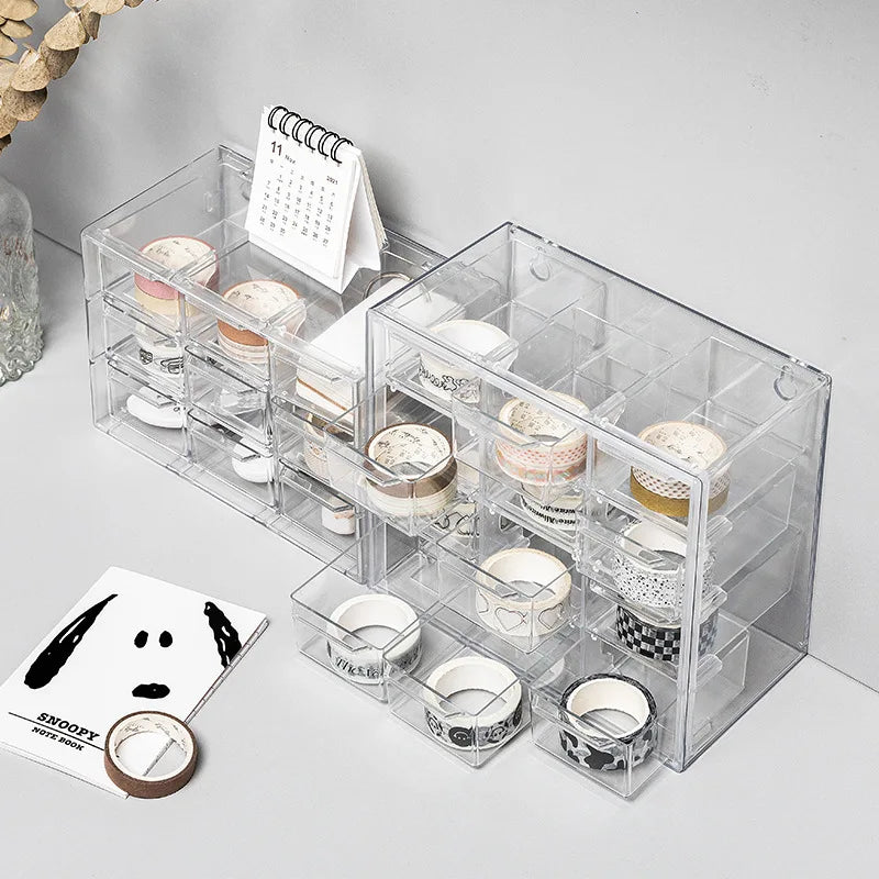 Small Item Storage Multi-grid Clear Plastic Storage Drawers Stackable Storage Containers 3/5/7cells Jewelry Organizing Box