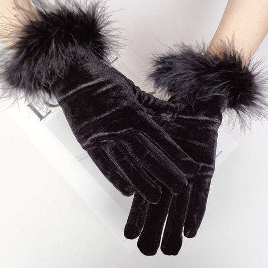 Women’s Winter Velvet Gloves with Fur Cuff | Soft Full Finger Hijab Gloves for Girls – Warm, Elegant & Touchscreen Friendly