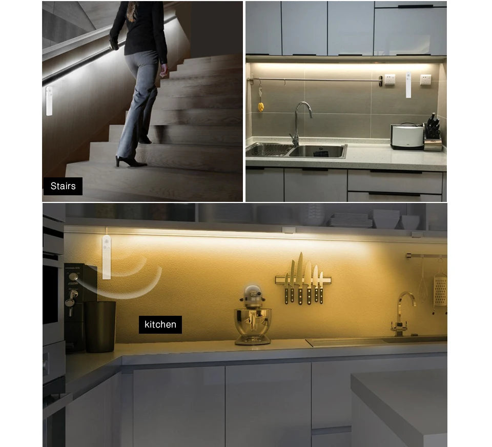 Wireless 1- 10M Motion Sensor lamp LED Strip Under Bed light Under Cabinet light Night light Closet Wardrobe Stairs Door light