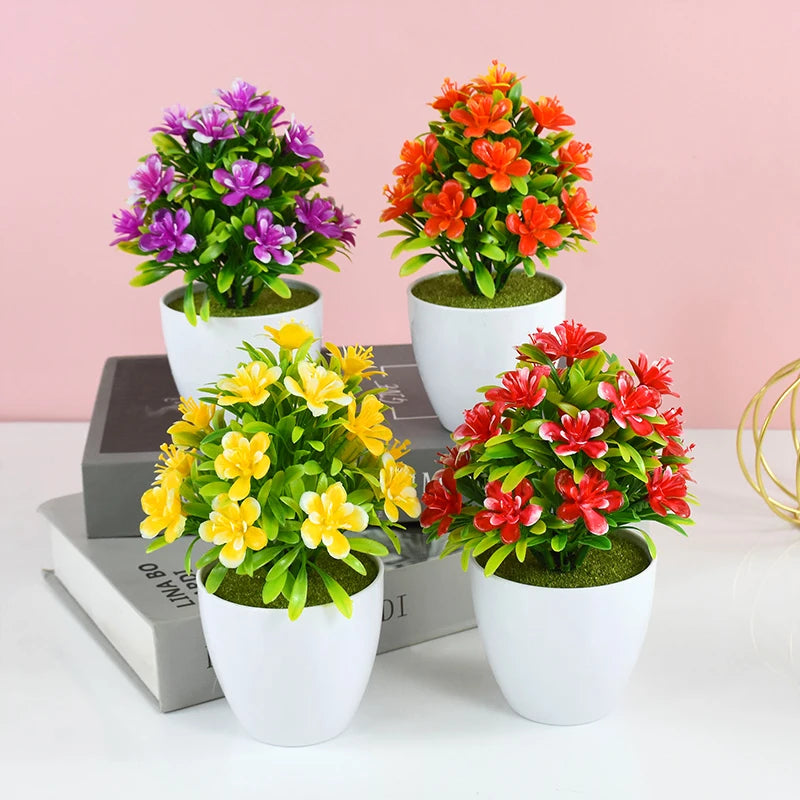 1pc Artificial Potted Plant Small Bonsai Flowers Pot Simulated Tree Ornaments Wedding Home Hotel Office Table Decor Fake Plants