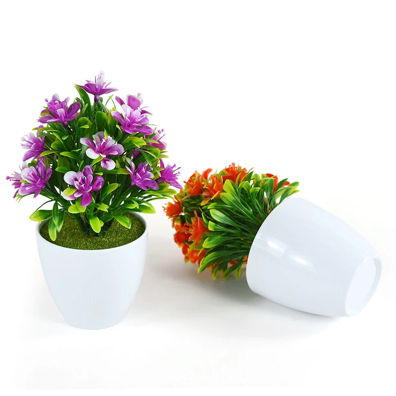 1pc Artificial Potted Plant Small Bonsai Flowers Pot Simulated Tree Ornaments Wedding Home Hotel Office Table Decor Fake Plants